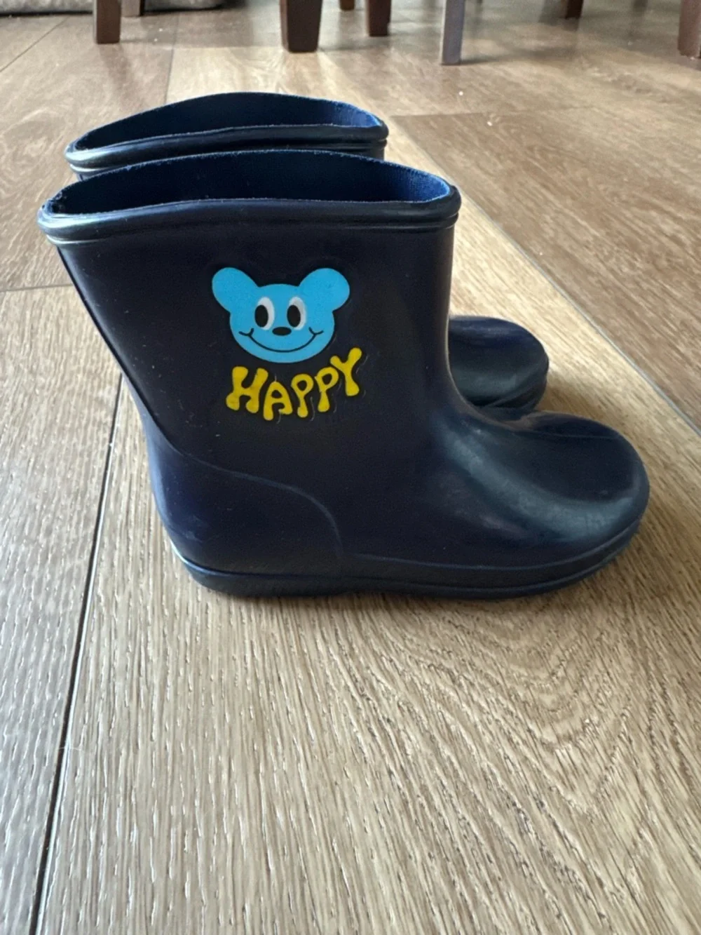 Kids Navy Rain Boots with Happy Bear Graphic